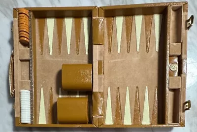 VTG Mint Ames Backgammon Set Tan & Brown Felt Leather 1970s Near Complete • $25