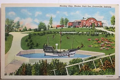 Indiana IN Evansville Mesker Park Zoo Monkey Ship Postcard Old Vintage Card View • $0.50