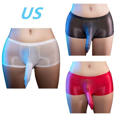 US Men's Ice Silk Boxer Briefs Elephant Nose Pouch Panties Knickers Underpants • $8.54