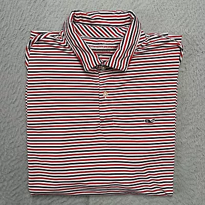Vineyard Vines Shirt Mens Medium Performance Polo Red White Blue Stripe Golf USA • $24.93