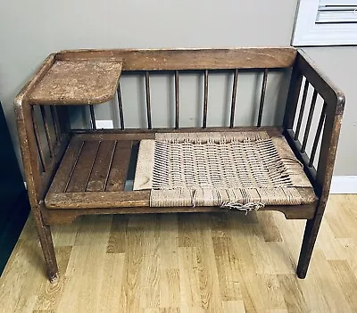 Mid Century Modern Telephone Bench With Danish Paper Cord Seat 1960s • $600