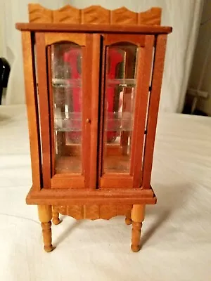 Glass Door Shelf Dining Room Wood Hutch Vintage 1972 Doll House Furniture 1:12 • $38.95