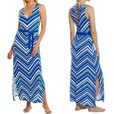 NWT La Blanca Archistripe Swim Cover Up Maxi Dress Blue MISSING BELT Size M • $50