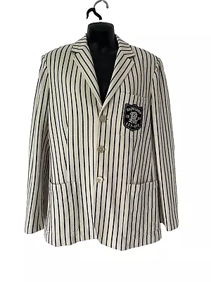 Polo Ralph Lauren Womens Cream & Navy Stripe Nautical Blazer Size 8 Uk 12 • £159.99