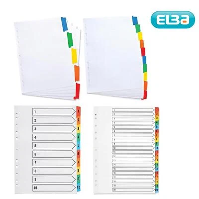 £1.99 • Buy Elba A4 Index Coloured Reinforced Card Dividers/Indices/Tabs School & Work File