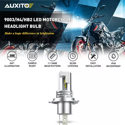 AUXITO Motorcycle H4 LED Beam Hi-Lo Light Headlight Globe Bulb 6500K 15000LM • $17.99