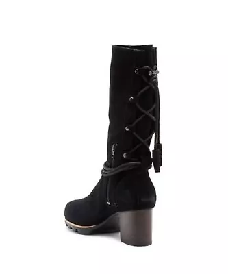 NWOT Sorel Farah Black Suede Leather Mid Calf Tall Lace Up Tassel Boots Size 9 • $87