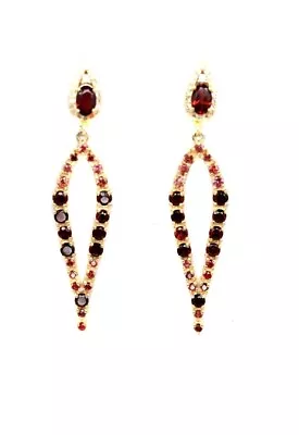 Gemstone Unheated Red Garnet Sapphire & Zircon Earrings 925 Sterling Silver • $45