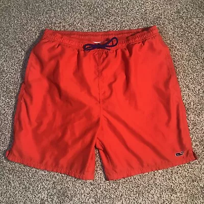 Vineyard Vines Swim Trunks Mens LG Orange Mesh Lined Drawstring Pockets Shorts • $10