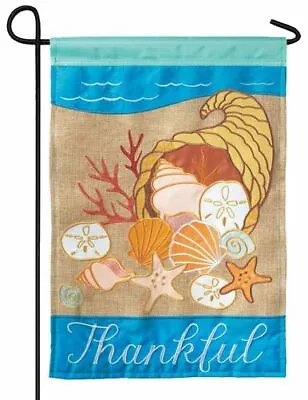 Burlap Coastal Thanksgiving Double Applique Garden Flag • $23.34