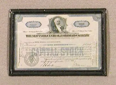 DH Miniatures Framed NY Central Railroad Company Capital Stock Certificate • $4