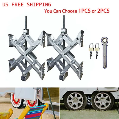 $48.44 • Buy 1 / 2PCS  Trailer Camper RV X-Chock Wheel Stabilizer W/Ratchet Wrench And Lock