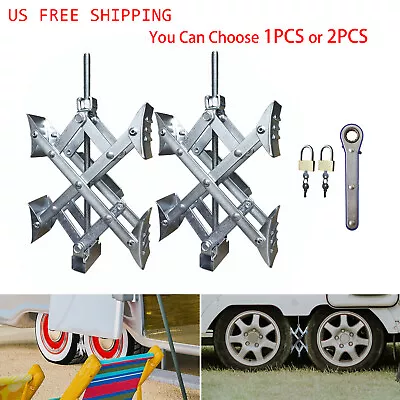 1 / 2PCS  Trailer Camper RV X-Chock Wheel Stabilizer W/Ratchet Wrench And Lock • $42.99