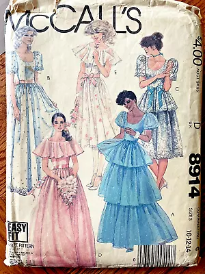 Mccall's 8914 Misses' And Junior Gown Or Dress And Slip Sz 10-14 Uncut • $10.95