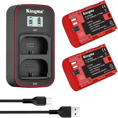 KingMa 2400Mah LP-E6NH Li-Ion Batteries (2 Pack) For R5 R6 R7 + LCD Dual Charger • £14.99