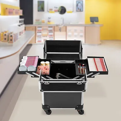 Rolling Makeup Case Cosmetic Trolley Make Up Storage Organizer Luggage Box NEW • $58