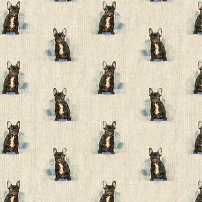 £5.99 • Buy French Bulldog Natural Linen-Look 100% Cotton Fabric 140cm 54  Wide Craft