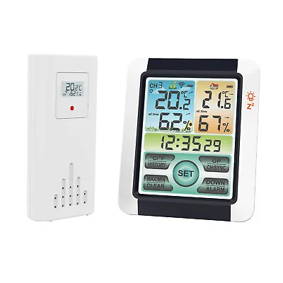 Digital Indoor & Outdoor Weather Station Clock Thermometer Wireless Hygrometer • £15.94