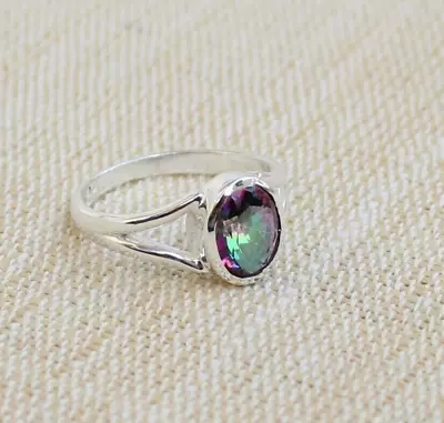 Mystic Topaz Gemstone 925 Sterling Silver Handmade Minimalist Unisex Ring SJ252 • $12.99