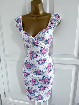 £35 • Buy Jane Norman Y2k White Pink Floral Print Milkmaid Gypsy Dress Size 12 10
