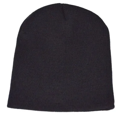 8 Inch Short Knit Beanie Ski Cap Hat Black • $4.50