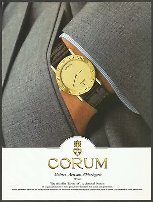 $7.99 • Buy CORUM The Ultraflat ''Romulus'' Watch. A Classical Beauty-1994 Vintage Print Ad