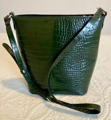 H&M Dark Emerald Green Faux Leather Croc Handbag Crossbody Bag Great Condition • $10