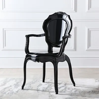 NICHES Black Gloss French Style V2 Dressing Room Dining Arm Chair Louis Chair • £78