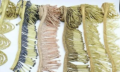 2 Inc 1 X Yard Gold Bead Fringe Bridal Saree Tassel Sewon Trim Curtain Edge Lace • £9.59