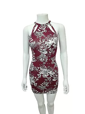 Miss Selfridge Maroon Burgundy Floral Strappy Cut Out Detail Summer Dress Size 8 • $12.37