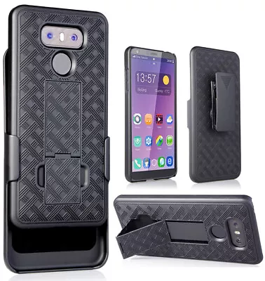 Black Kickstand Case Cover + Belt Clip Holster Stand For Lg G6 Phone • £9.70