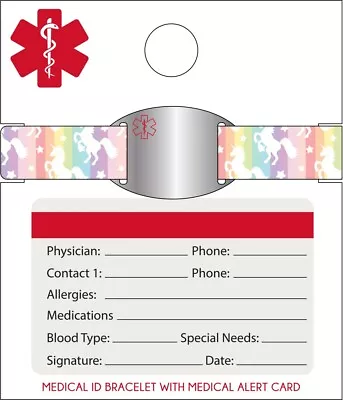 Medical ID Bracelet With Medical Alert Card Blank Unicorns • $9.99