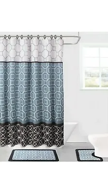 $19 • Buy 15PC Bathroom Bath Mat Set Rug Carpet Fabric Bathroom Shower Curtain Design Hook
