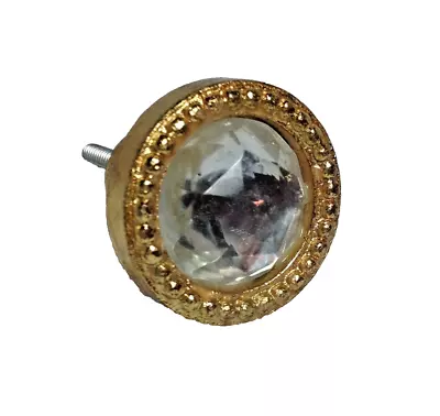 Crystal Glass Gold Metal Beaded Rim Cabinet Drawer Knob Pull/ Choose Quantity • $6.99