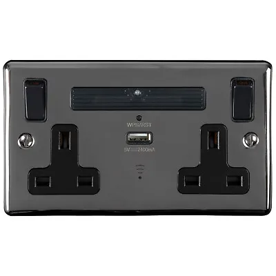 £14.99 • Buy WiFi Internet Extender Socket & USB Port Twin Double 13 Amp Plug Black Nickel