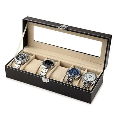 Mens 6 Grids Leather Watch Display Case Jewelry Collection Storage Holder Box UK • £9.69
