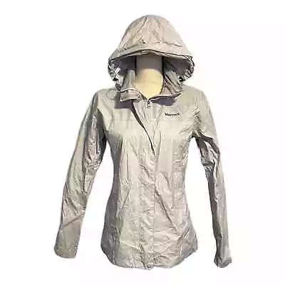 Marmot Windbreaker Rain Jacket Women's Small Grey Full Zip Hooded Rain Vented • $39.95