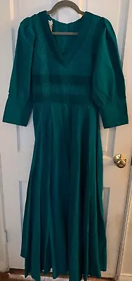 Vintage 70's Bohemian Green  Mexican Wedding  Dress With Cotton Lace Trim • $85.95