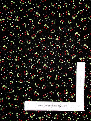 Mary Engelbreit Fabric Very Cherry Fruit Toss Black RETIRED Cotton By VIP Yard • $12.95