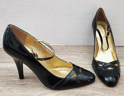 J. Crew Italy Alessia Black Patent Leather Mary Jane Women's High Heels Shoes 7 • $22.99