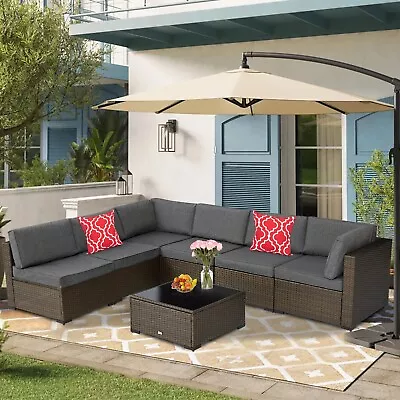 7PCS Outdoor Furniture Patio Sectional PE Wicker Rattan Sofa Set Yard Deck Couch • $549.99