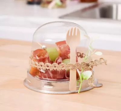 Silver Charcuterie Dome Container W/ Mini Wooden Forks For Food Favor Dessert • $10