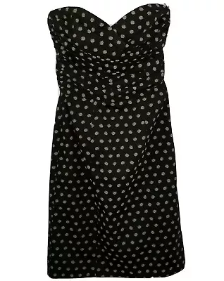 H&M Strapless Dress Size 2 Black Beige Polka Dot Bodycon Ruched Mini Sheath • $10