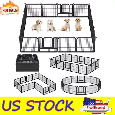 Metal Dog Pen Dog Fences W/ Door 16 Panels Foldable Pet Playpen Portable Safety • $118.64