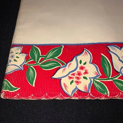 Vintage 1940s ROYLEDGE Kitchen SHELF PAPER 9 FT Unused Red Green VINE FLOWERS • $24.95