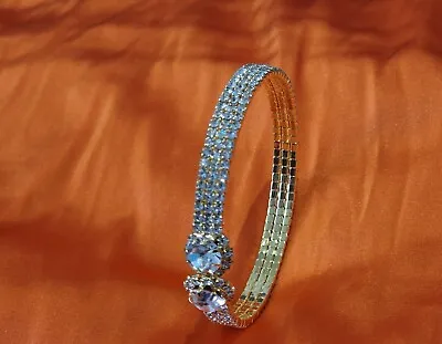 Luxury 18K Gold Plated Inlaid Zircon Bangle Glitter Rhinestone Bracelet Wedding • £6.75