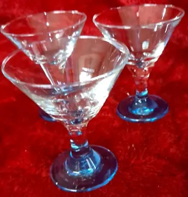 Set Of 3 Libbey 2 Oz Mini Martini/Dessert Glasses Aqua Blue Foot Very Cute • $18