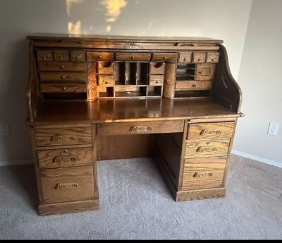 Classic Vintage Antique Roll Top Solid Wood Roll Top Desk • $550