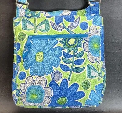 Vera Bradley Doodle Daisy Shoulder Bag Hobo Handbag Blue Green Floral Retired • $17.99