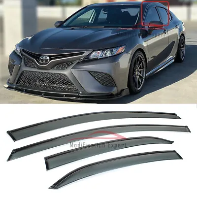 For 18-2024 Toyota Camry Clip-on Black Trim Smoke Tinted Window Visor Rain Guard • $37.99